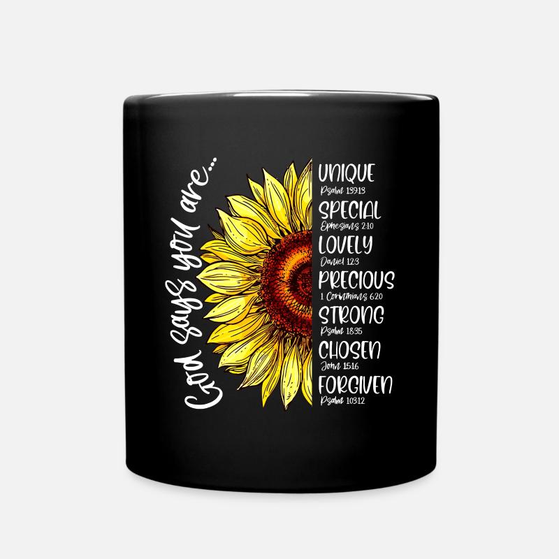 Dieu dit que vous êtes Tournesol Bible Chrétienne Verset - Mug uni - noir