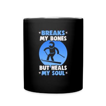 Skifahrer Breaks my bones but heals my soul Ski - Tasse einfarbig - Schwarz - Vorne
