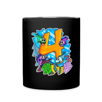 4 Jahre alt - 4. Geburtstag mit Tier Motiv - Tasse einfarbig - Schwarz - Vorne