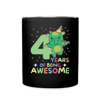 Drache zum 4. Geburtstag Kinder vier Jahre alt - Tasse einfarbig - Schwarz - Vorne
