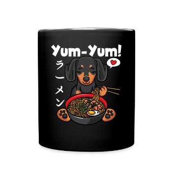 Japan Anime Dachshund Ramen Noodles Manga Kawaii - Full Colour Mug - black - Front