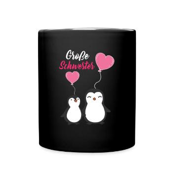 Große Schwester Pinguine Geschwister Regenbogen - Tasse einfarbig - Schwarz - Vorne