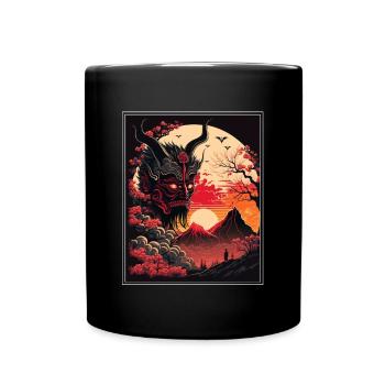 Japon Démon Japonais Cerisier Fleur Montagnes Rétro - Mug uni - noir - Devant