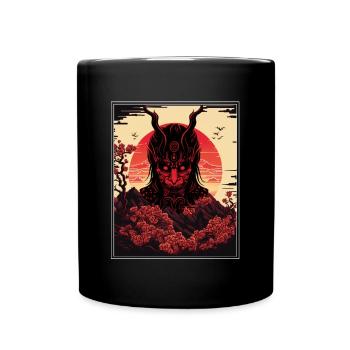 Japon Démon Japonais Cerisier Fleur Montagnes Rétro - Mug uni - noir - Devant