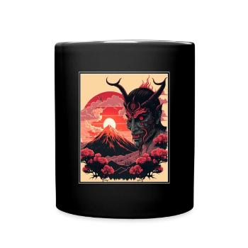 Japon Démon Japonais Cerisier Fleur Montagnes Rétro - Mug uni - noir - Devant