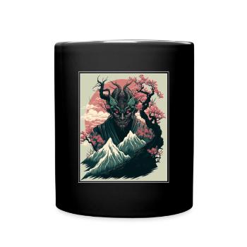 Japon Démon Japonais Cerisier Fleur Montagnes Rétro - Mug uni - noir - Devant