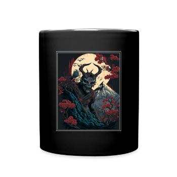Japon Démon Japonais Cerisier Fleur Montagnes Rétro - Mug uni - noir - Devant
