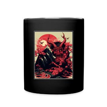 Japon Démon Japonais Cerisier Fleur Montagnes Rétro - Mug uni - noir - Devant