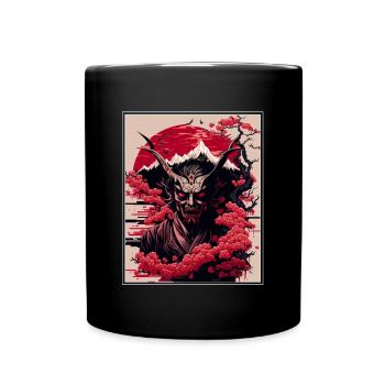 Japon Démon Japonais Cerisier Fleur Montagnes Rétro - Mug uni - noir - Devant