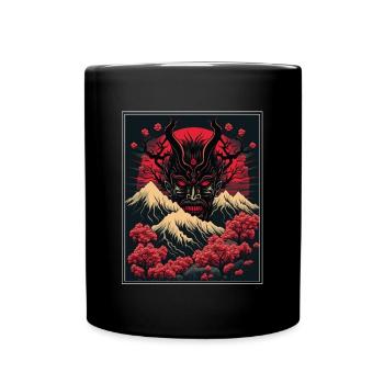 Japon Démon Japonais Cerisier Fleur Montagnes Rétro - Mug uni - noir - Devant