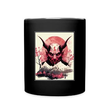 Japon Démon Japonais Cerisier Fleur Montagnes Rétro - Mug uni - noir - Devant