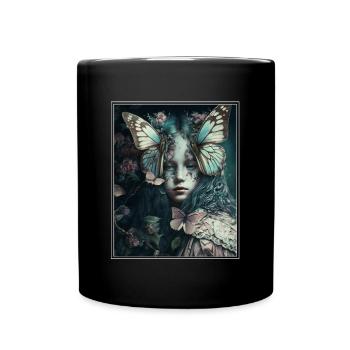 Cottagecore Fairy Fairy Forest Flowers Butterfly - Full Colour Mug - black - Front