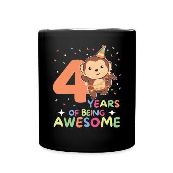 Affe zum 4. Geburtstag Kinder vier Jahre alt - Tasse einfarbig - Schwarz - Vorne