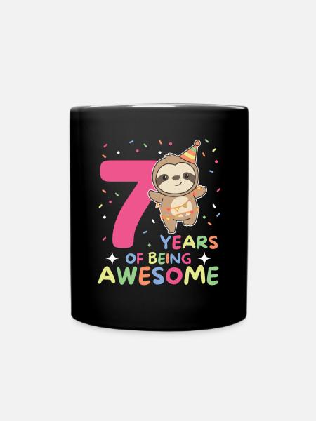 Faultier zum 7. Geburtstag Kinder sieben Jahre alt - Tasse einfarbig - Schwarz