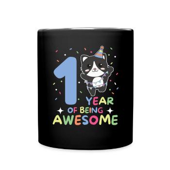 Cat for 1st birthday for children one year old - Full Colour Mug - black - Front