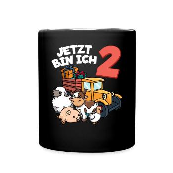 Ich bin schon 2 Traktor Trecker 2. Geburtstag - Tasse einfarbig - Schwarz - Vorne