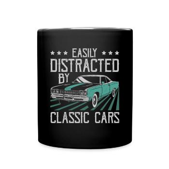 Facilement distrait par les voitures classiques drôle vieux Vintag - Mug uni - noir - Devant