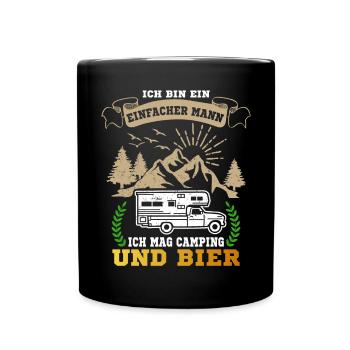 Ich Bin Ein Einfacher Mann Camping Und Bier - Tasse einfarbig - Schwarz - Vorne