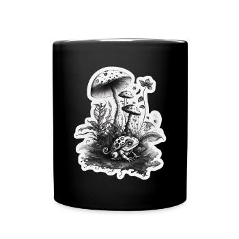 Cottagecore Garden Nature Frog Mushrooms Forest Plant - Full Colour Mug - black - Front