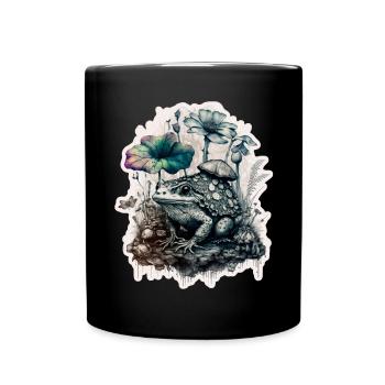 Cottagecore Garden Nature Frog Mushrooms Forest Plant - Full Colour Mug - black - Front