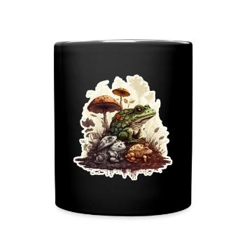 Cottagecore Garden Nature Frog Mushrooms Forest Plant - Full Colour Mug - black - Front