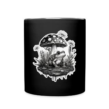 Cottagecore Garden Nature Frog Mushrooms Forest Plant - Full Colour Mug - black - Front