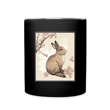Lapin Lapin Cerisier Fleur Japon Japonais - Mug uni - noir - Devant