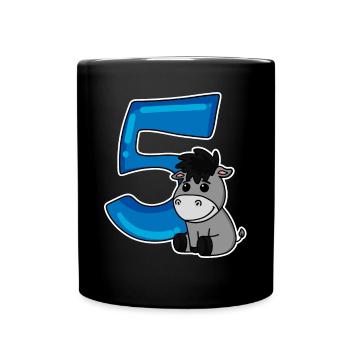 5 Jahre alt - 5. Geburtstag mit Tier Motiv - Tasse einfarbig - Schwarz - Vorne