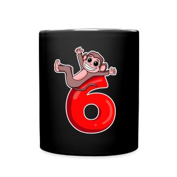6 Jahre alt - 6. Geburtstag mit Tier Motiv - Affe - Tasse einfarbig - Schwarz - Vorne