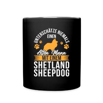 Mann mit Shetland Sheepdog britischer Sheepdog - Tasse einfarbig - Schwarz - Vorne