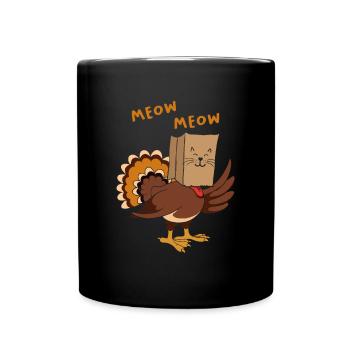 Meow Meow Thanksgiving Turquie Chat Drôle Faux Chat - Mug uni - noir - Devant