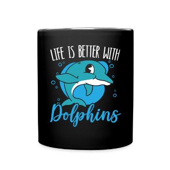 Das Leben ist besser mit Delfinen Meeresbiologie - Tasse einfarbig - Schwarz - Vorne