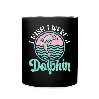 Ich wünschte, ich wäre ein Delfin Meeresbiologie unter Wasser - Tasse einfarbig - Schwarz - Vorne