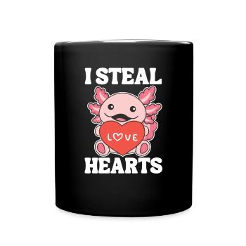 Axolotl zum Valentinstag ich stehle Herzen - Tasse einfarbig - Schwarz - Vorne
