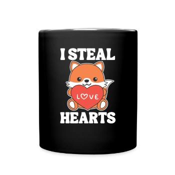 Fuchs zum Valentinstag ich stehle Herzen - Tasse einfarbig - Schwarz - Vorne