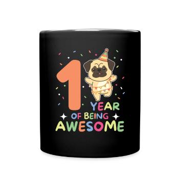 Pug for 1st birthday for children one year old - Full Colour Mug - black - Front