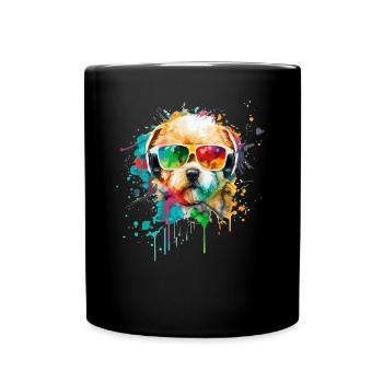 Süsser kleiner Gamer Hund Für Hundeliebhaber Bunt - Tasse einfarbig - Schwarz - Vorne
