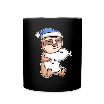 Sloth with pillow and sleeping cap - Full Colour Mug - black - Front
