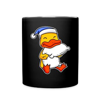 Duck with pillow and sleeping cap - Full Colour Mug - black - Front