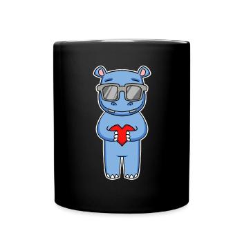 Hippopotamus with sunglasses and heart - Hippopotamus - Full Colour Mug - black - Front