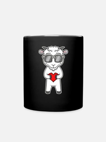 Ziege mit Sonnenbrille und Herz - Ziege Liebe - Tasse einfarbig - Schwarz