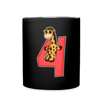4 Jahre alt - 4. Geburtstag mit Tier Motiv - Tasse einfarbig - Schwarz - Vorne