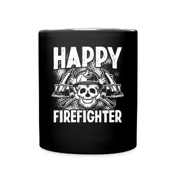 Feuerwehrmann Happy Firefighter Feuerwehr Brigade - Tasse einfarbig - Schwarz - Vorne