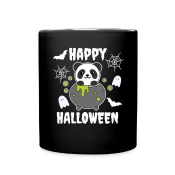 Panda Happy Halloween Cauldron Bat - Full Colour Mug - black - Front