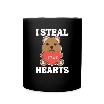 Quokka zum Valentinstag ich stehle Herzen - Tasse einfarbig - Schwarz - Vorne