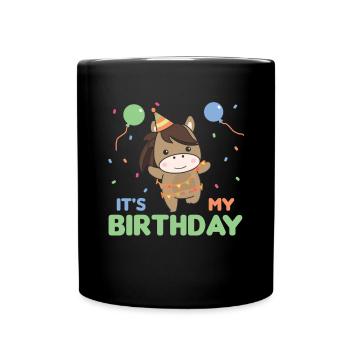 Horse for birthday for children it's my birthday - Full Colour Mug - black - Front
