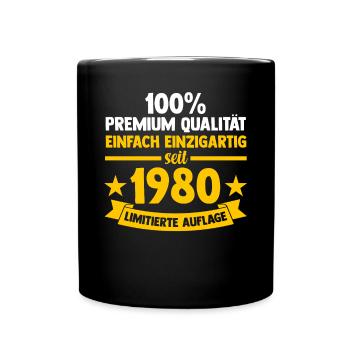 Jahrgang 1980 43 Jahre Geburtstag - Tasse einfarbig - Schwarz - Vorne