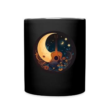 Cottagecore Akustik Gitarre Mond Sterne Blume - Tasse einfarbig - Schwarz - Vorne