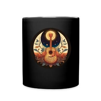 Cottagecore Akustik Gitarre Mond Sterne Blume - Tasse einfarbig - Schwarz - Vorne