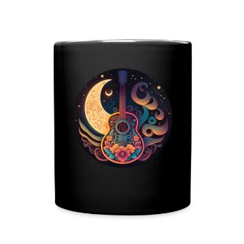 Cottagecore Akustik Gitarre Mond Sterne Blume - Tasse einfarbig - Schwarz - Vorne